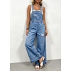 image:imagechouyatou Women Ripped Denim Bib Overalls Distressed Wide Leg Jean JumpsuitBlue