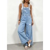 image:imagechouyatou Women Ripped Denim Bib Overalls Distressed Wide Leg Jean JumpsuitLight Blue