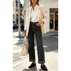 image:imagechouyatou Women Trendy Studded Straight Leg Jeans Y2K Denim Wide Leg PantsBlack