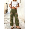 image:imagechouyatou Women Wide Leg Jeans Embroidery Floral Print Denim PantsGreen