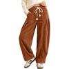 image:imagechouyatou Women High Waist Corduroy Pants Wide Leg Drawstring Harem PantOrange