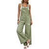image:imagechouyatou Women Ripped Denim Bib Overalls Distressed Wide Leg Jean JumpsuitGreen