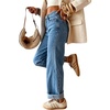 image:imagechouyatou Women Trendy Studded Straight Leg Jeans Y2K Denim Wide Leg PantsBlue