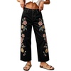image:imagechouyatou Women Wide Leg Jeans Embroidery Floral Print Denim PantsBlack