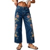 image:imagechouyatou Women Wide Leg Jeans Embroidery Floral Print Denim PantsBlue