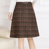 image:imagechouyatou Womens Checkered Plaid A Line Wool Blend Skirt Vintage Tartan Pocketed Wool Midi SkirtCoffee Brown