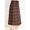 image:imagechouyatou Womens Checkered Plaid A Line Wool Blend Skirt Vintage Tartan Pocketed Wool Midi SkirtCoffee Brown
