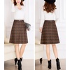image:imagechouyatou Womens Checkered Plaid A Line Wool Blend Skirt Vintage Tartan Pocketed Wool Midi SkirtCoffee Brown