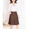image:imagechouyatou Womens Checkered Plaid A Line Wool Blend Skirt Vintage Tartan Pocketed Wool Midi SkirtCoffee Brown