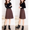 image:imagechouyatou Womens Checkered Plaid A Line Wool Blend Skirt Vintage Tartan Pocketed Wool Midi SkirtRed