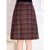 image:imagechouyatou Womens Checkered Plaid A Line Wool Blend Skirt Vintage Tartan Pocketed Wool Midi SkirtRed