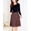 image:imagechouyatou Womens Checkered Plaid A Line Wool Blend Skirt Vintage Tartan Pocketed Wool Midi SkirtRed