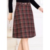 image:imagechouyatou Womens Checkered Plaid A Line Wool Blend Skirt Vintage Tartan Pocketed Wool Midi SkirtRed