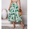 image:imagechouyatou Womens Floral Print Smocked Waist Midi Skirt Front High Slit Bohemian Long SkirtGreen