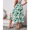image:imagechouyatou Womens Floral Print Smocked Waist Midi Skirt Front High Slit Bohemian Long SkirtGreen
