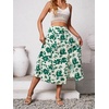 image:imagechouyatou Womens Floral Print Smocked Waist Midi Skirt Front High Slit Bohemian Long SkirtGreen