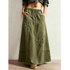 image:imagechouyatou Womens Retro Floral Denim Maxi Skirt Fringe A Line Jean SkirtArmy Green