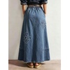 image:imagechouyatou Womens Retro Floral Denim Maxi Skirt Fringe A Line Jean SkirtBlue