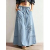 image:imagechouyatou Womens Retro Floral Denim Maxi Skirt Fringe A Line Jean SkirtLight Blue