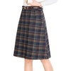 image:imagechouyatou Womens Checkered Plaid A Line Wool Blend Skirt Vintage Tartan Pocketed Wool Midi SkirtNavy Blue