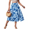 image:imagechouyatou Womens Floral Print Smocked Waist Midi Skirt Front High Slit Bohemian Long SkirtBlue