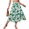 image:imagechouyatou Womens Floral Print Smocked Waist Midi Skirt Front High Slit Bohemian Long SkirtGreen