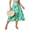 image:imagechouyatou Womens Floral Print Smocked Waist Midi Skirt Front High Slit Bohemian Long SkirtLight Green