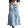 image:imagechouyatou Womens Retro Floral Denim Maxi Skirt Fringe A Line Jean SkirtLight Blue