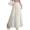 image:imagechouyatou Womens Summer ALine Flare Tiered Maxi Skirt High Waist Flowy Swing Long Pleated SkirtsBeige