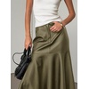 image:imagechouyatou Women Fall Winter ALine Pleated Midi Long Faux Leather SkirtGreen
