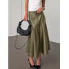 image:imagechouyatou Women Fall Winter ALine Pleated Midi Long Faux Leather SkirtGreen