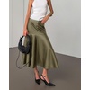 image:imagechouyatou Women Fall Winter ALine Pleated Midi Long Faux Leather SkirtGreen