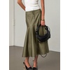 image:imagechouyatou Women Fall Winter ALine Pleated Midi Long Faux Leather SkirtGreen
