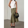 image:imagechouyatou Women Fall Winter ALine Pleated Midi Long Faux Leather SkirtGreen