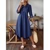 image:imagechouyatou Womens Rolled Up Sleeve Jean Shirt Dress Loose A Line Flare Midi Denim Dress with Split MediumDark Blue