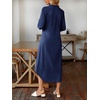 image:imagechouyatou Womens Rolled Up Sleeve Jean Shirt Dress Loose A Line Flare Midi Denim Dress with Split MediumDark Blue