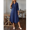image:imagechouyatou Womens Rolled Up Sleeve Jean Shirt Dress Loose A Line Flare Midi Denim Dress with Split MediumDark Blue