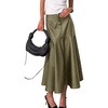 image:imagechouyatou Women Fall Winter ALine Pleated Midi Long Faux Leather SkirtGreen