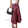 image:imagechouyatou Women Fall Winter ALine Pleated Midi Long Faux Leather SkirtRed