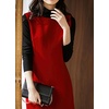 image:imagechouyatou Womens Ruffle Fishtail Hem Wool Pinafore Overall Dress Pleated Flared Midi Bib Jumper DressRed