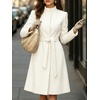 image:imagechouyatou Womens Stand Collar Wool Trench Coat Belted Dress Long Pea CoatBeige White