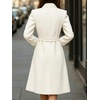 image:imagechouyatou Womens Stand Collar Wool Trench Coat Belted Dress Long Pea CoatBeige White