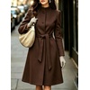 image:imagechouyatou Womens Stand Collar Wool Trench Coat Belted Dress Long Pea CoatCoffee