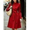 image:imagechouyatou Womens Stand Collar Wool Trench Coat Belted Dress Long Pea CoatRed