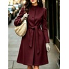 image:imagechouyatou Womens Stand Collar Wool Trench Coat Belted Dress Long Pea CoatWine Red
