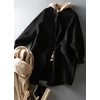 image:imagechouyatou Womens Winter Casual Single Breasted Wool Coat Collarless Long Wool Blend Trench Pea CoatBlack