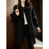 image:imagechouyatou Womens Winter Casual Single Breasted Wool Coat Collarless Long Wool Blend Trench Pea CoatBlack