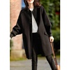 image:imagechouyatou Womens Winter Casual Single Breasted Wool Coat Collarless Long Wool Blend Trench Pea CoatBlack