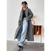 image:imagechouyatou Womens Winter Single Breasted Wool Coat Lapel Collar Long Pea Coat Loose Fit Trench CoatsGrey