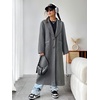 image:imagechouyatou Womens Winter Single Breasted Wool Coat Lapel Collar Long Pea Coat Loose Fit Trench CoatsGrey
